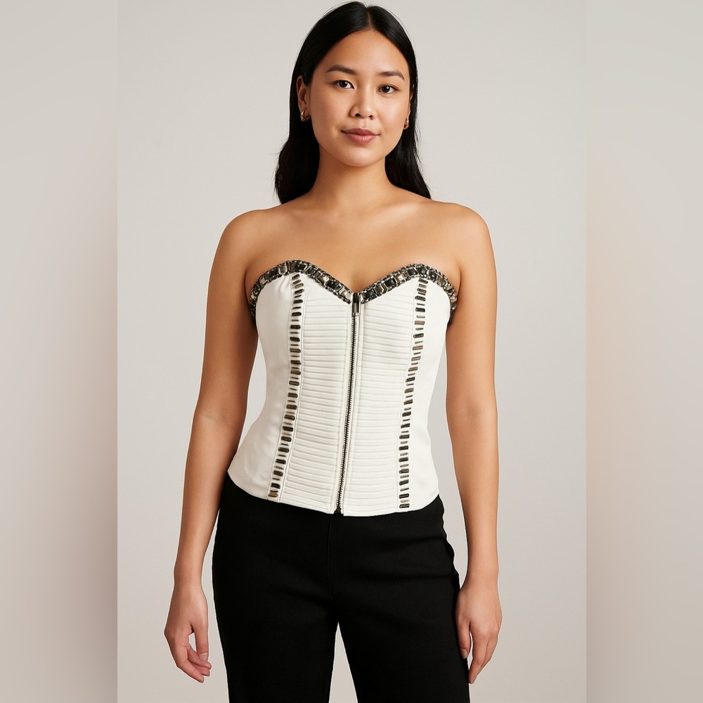bebe White Strapless Camisole with Black Accents
